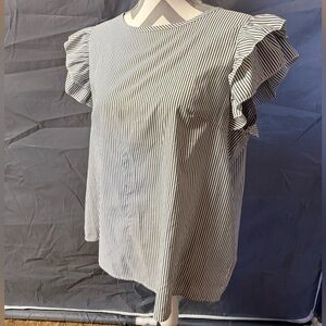 Striped Ruffle Sleeve Women's Top - Black & White